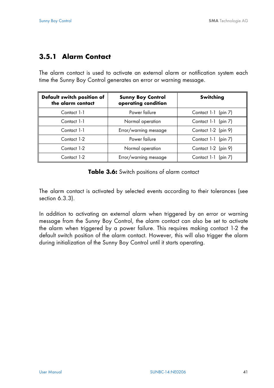 Alarm contact, 1 alarm contact | SMA Sunny Boy Control User Manual | Page 45 / 169