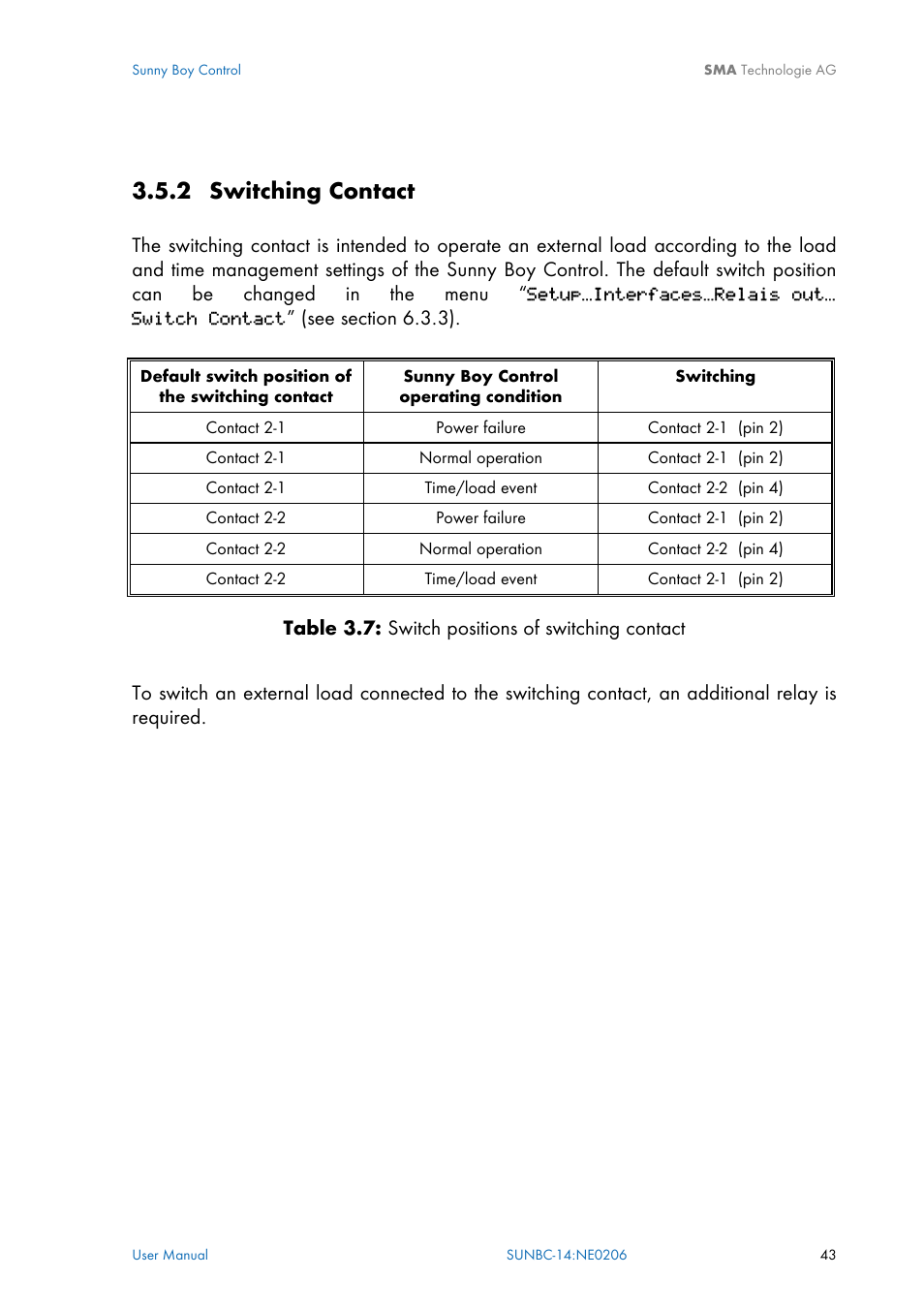 2 switching contact | SMA Sunny Boy Control User Manual | Page 47 / 169