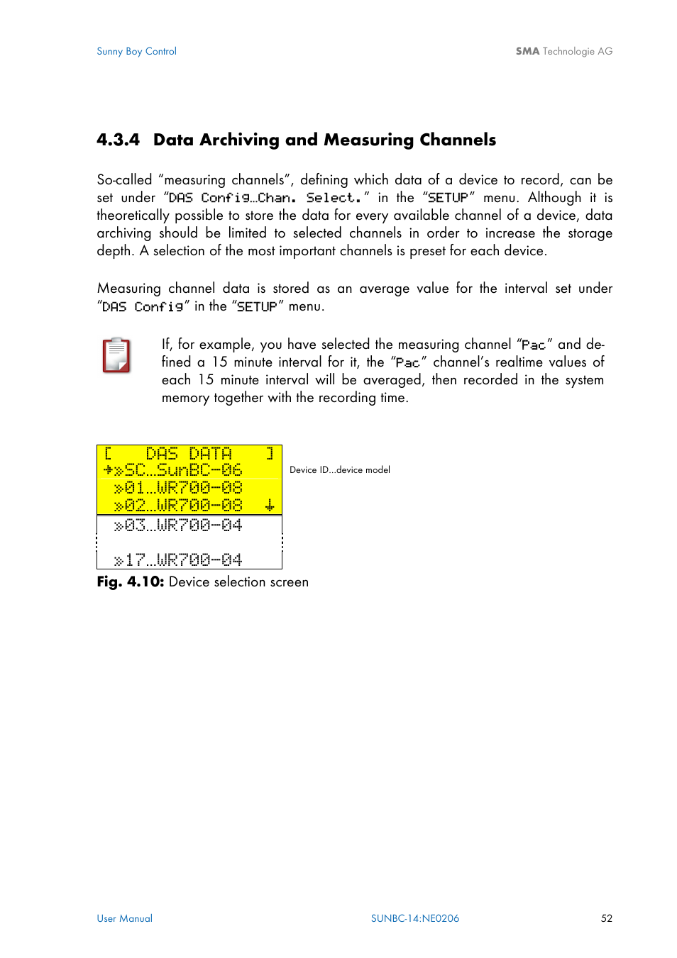 Data archiving and measuring channels, 4 data archiving and measuring channels, Ion 4.3.4 | Das data, Sc…sunbc-06 | SMA Sunny Boy Control User Manual | Page 56 / 169