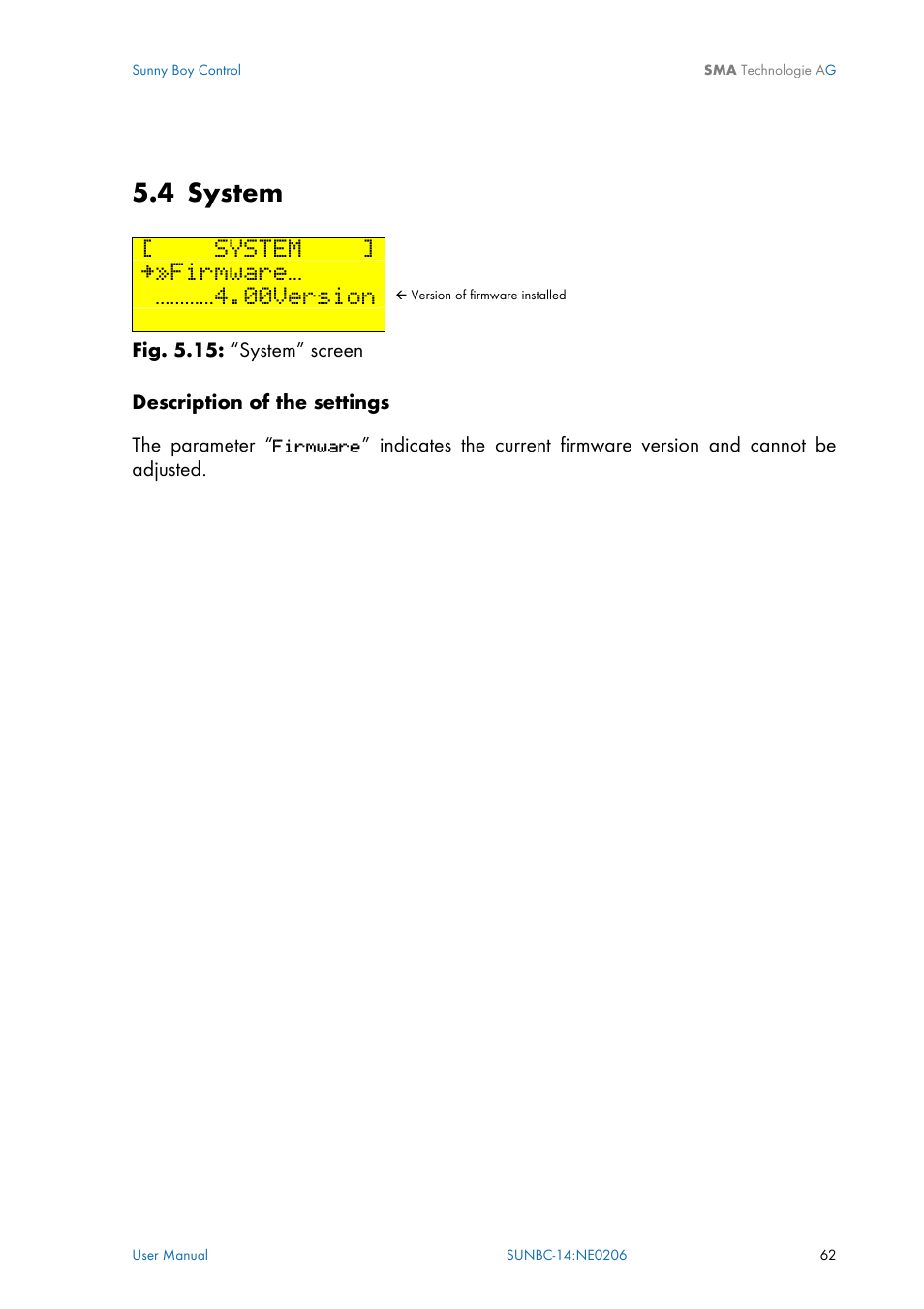 System, Section 0, 4 system [ system | Firmware, 00version | SMA Sunny Boy Control User Manual | Page 66 / 169