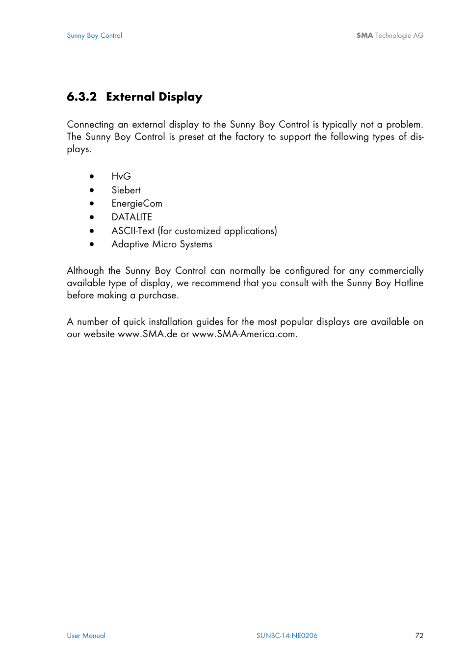 External display, 2 external display | SMA Sunny Boy Control User Manual | Page 76 / 169