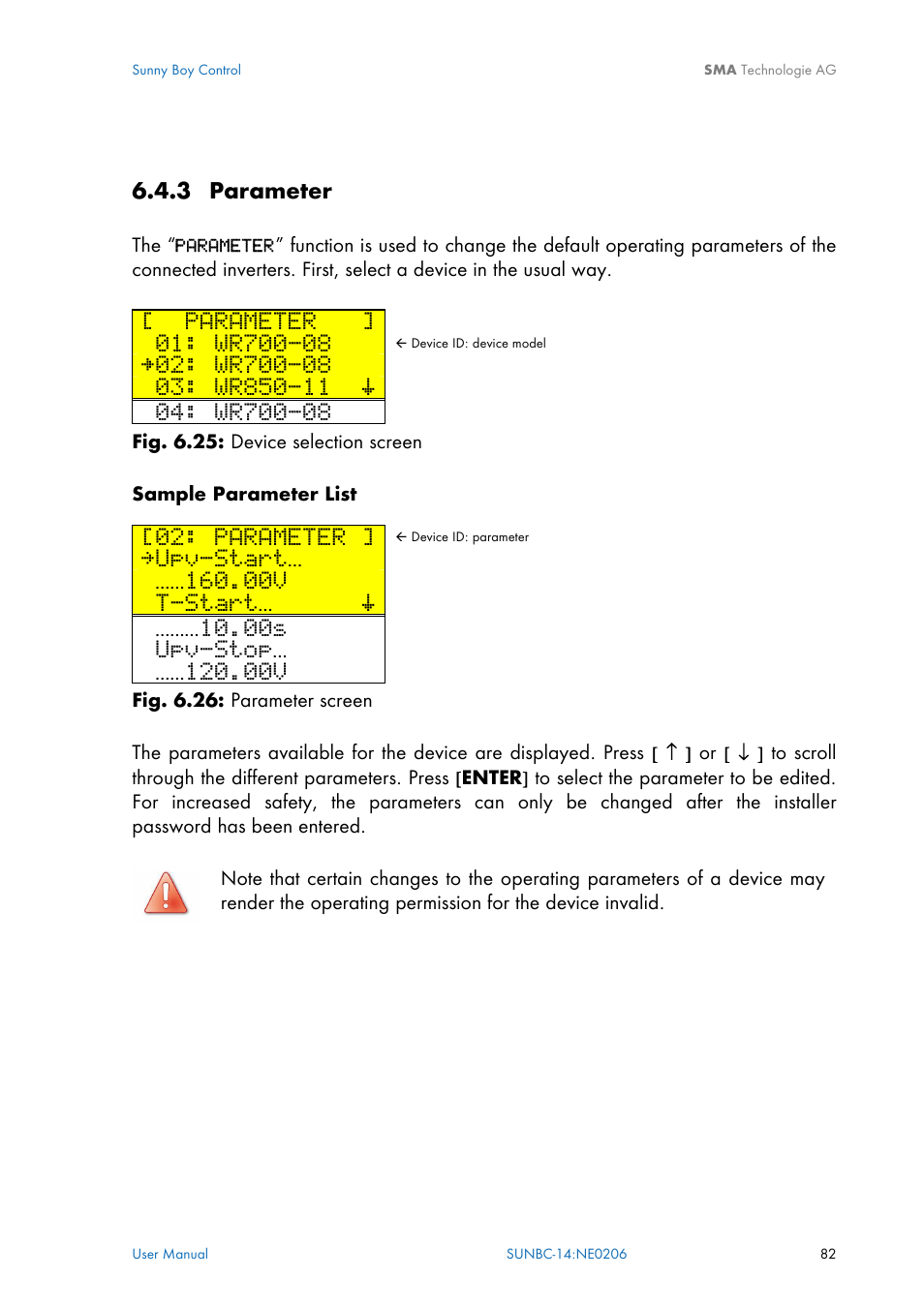 3 parameter, Ion 6.4.3, Parameter | Upv-start, T-start… š, Upv-stop | SMA Sunny Boy Control User Manual | Page 86 / 169