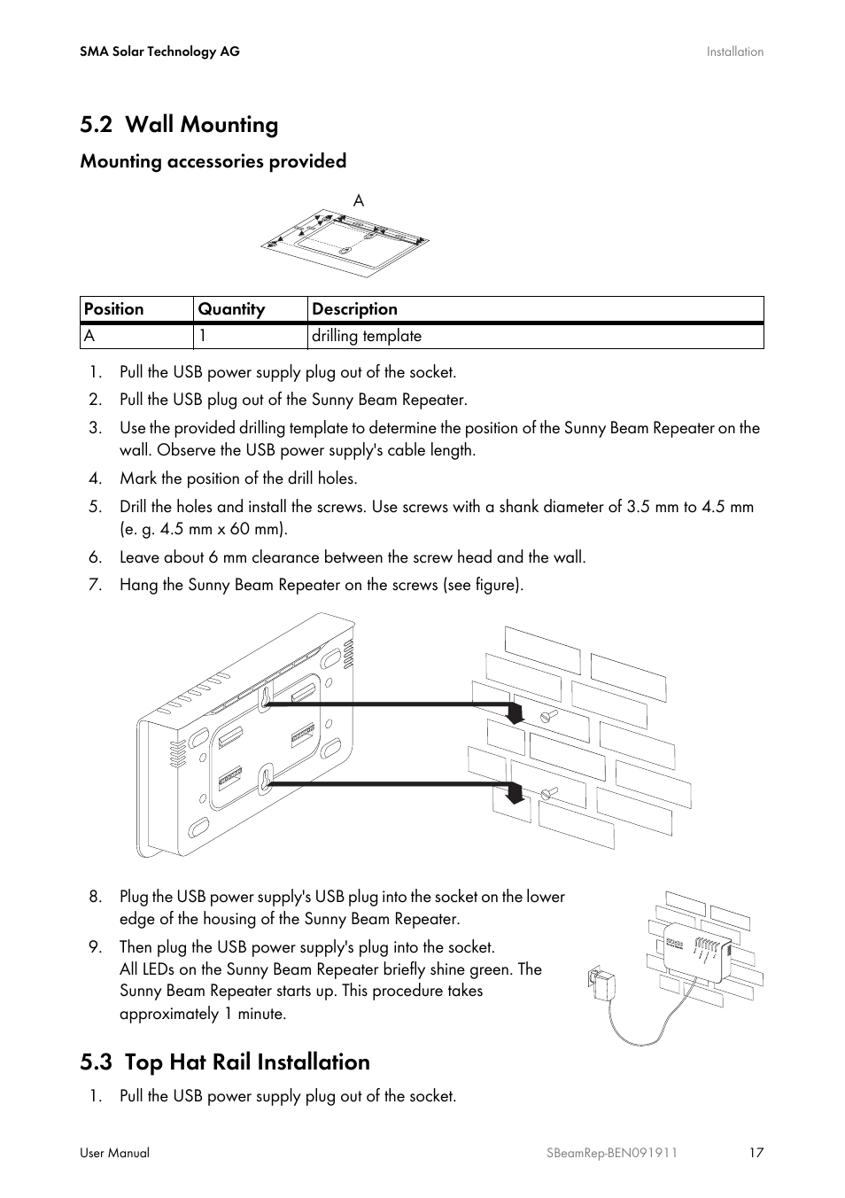 2 wall mounting, 3 top hat rail installation, Wall mounting | Top hat rail installation | SMA BEAM REPEATER User Manual | Page 17 / 24
