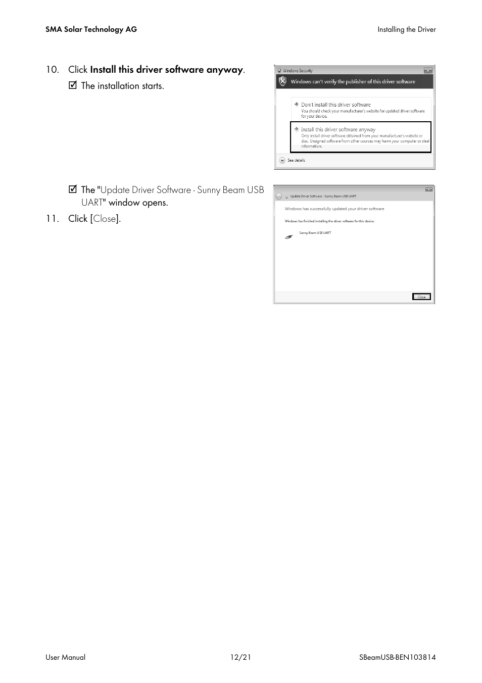 SMA BEAM USB Driver User Manual | Page 12 / 21