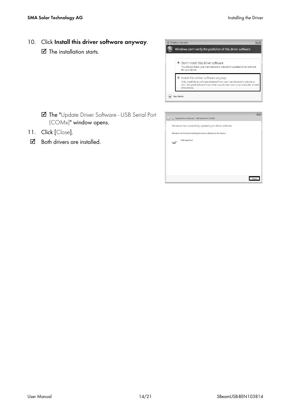 SMA BEAM USB Driver User Manual | Page 14 / 21