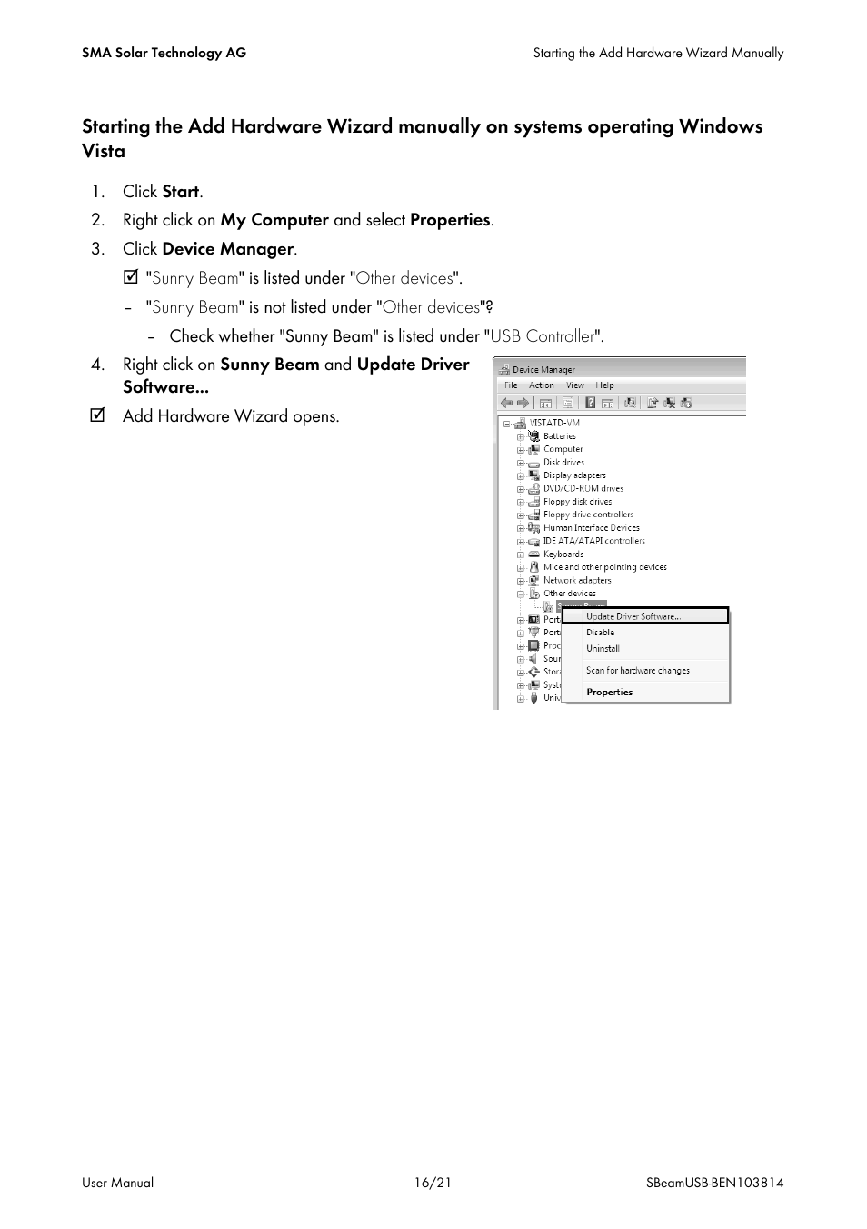 SMA BEAM USB Driver User Manual | Page 16 / 21
