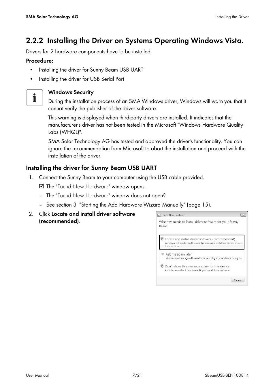 SMA BEAM USB Driver User Manual | Page 7 / 21