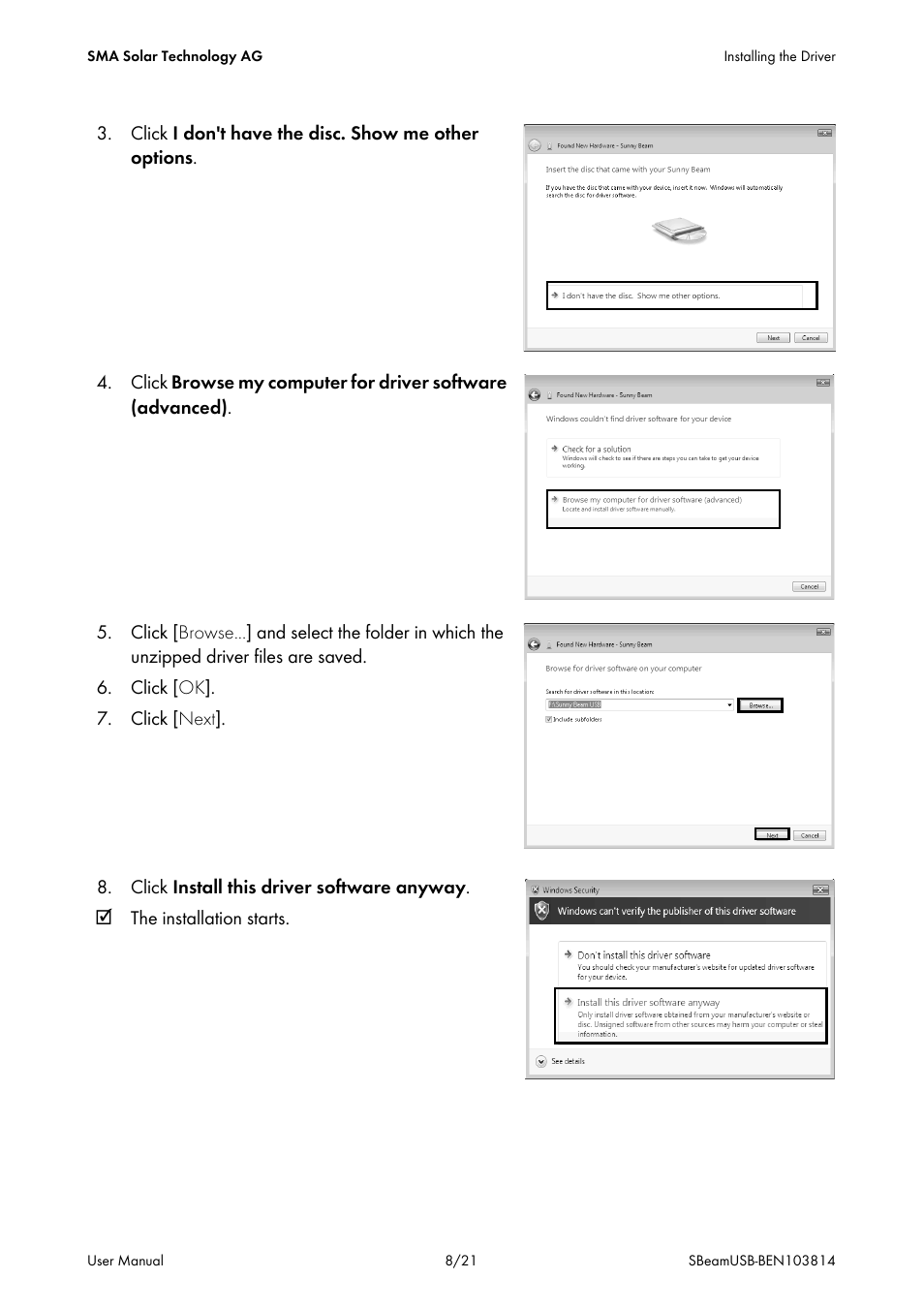 SMA BEAM USB Driver User Manual | Page 8 / 21