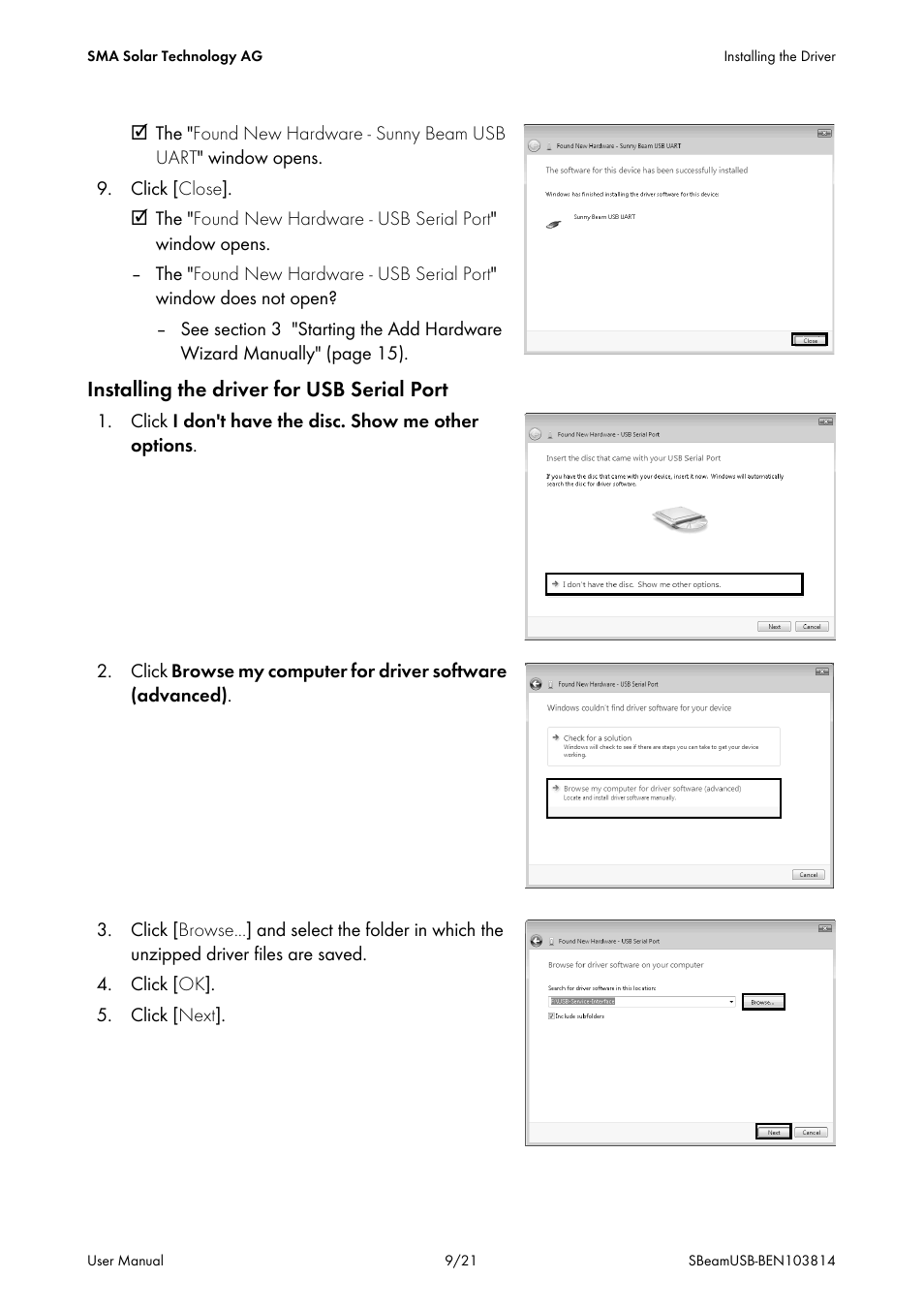 SMA BEAM USB Driver User Manual | Page 9 / 21