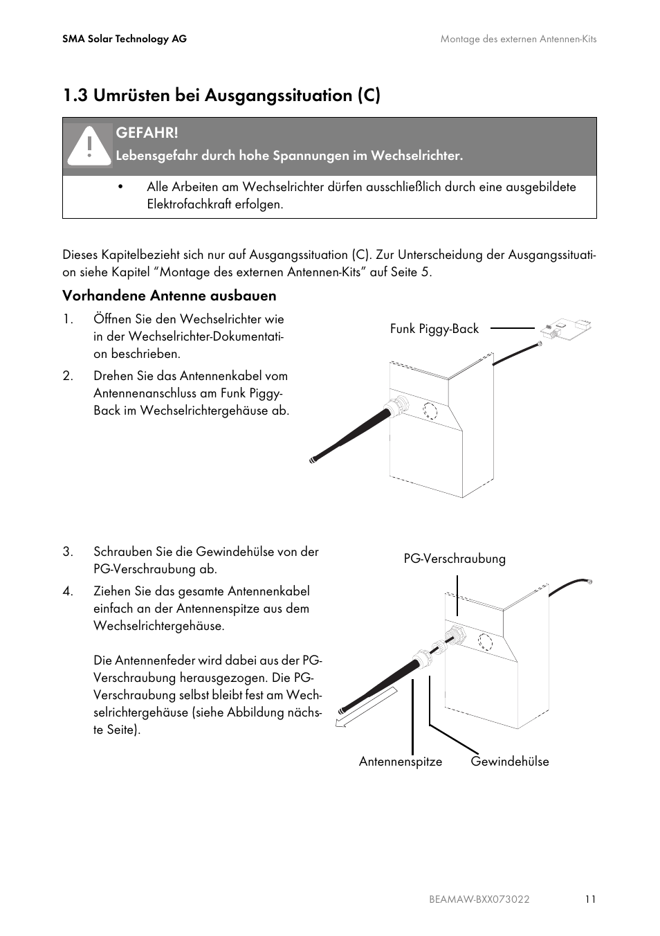 3 umrüsten bei ausgangssituation (c), Umrüsten bei ausgangssituation (c) | SMA BEAM-AW15 User Manual | Page 11 / 80