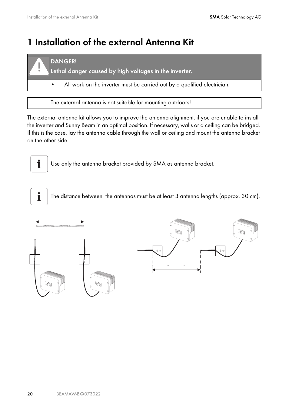 1 installation of the external antenna kit, Installation of the external antenna kit | SMA BEAM-AW15 User Manual | Page 20 / 80