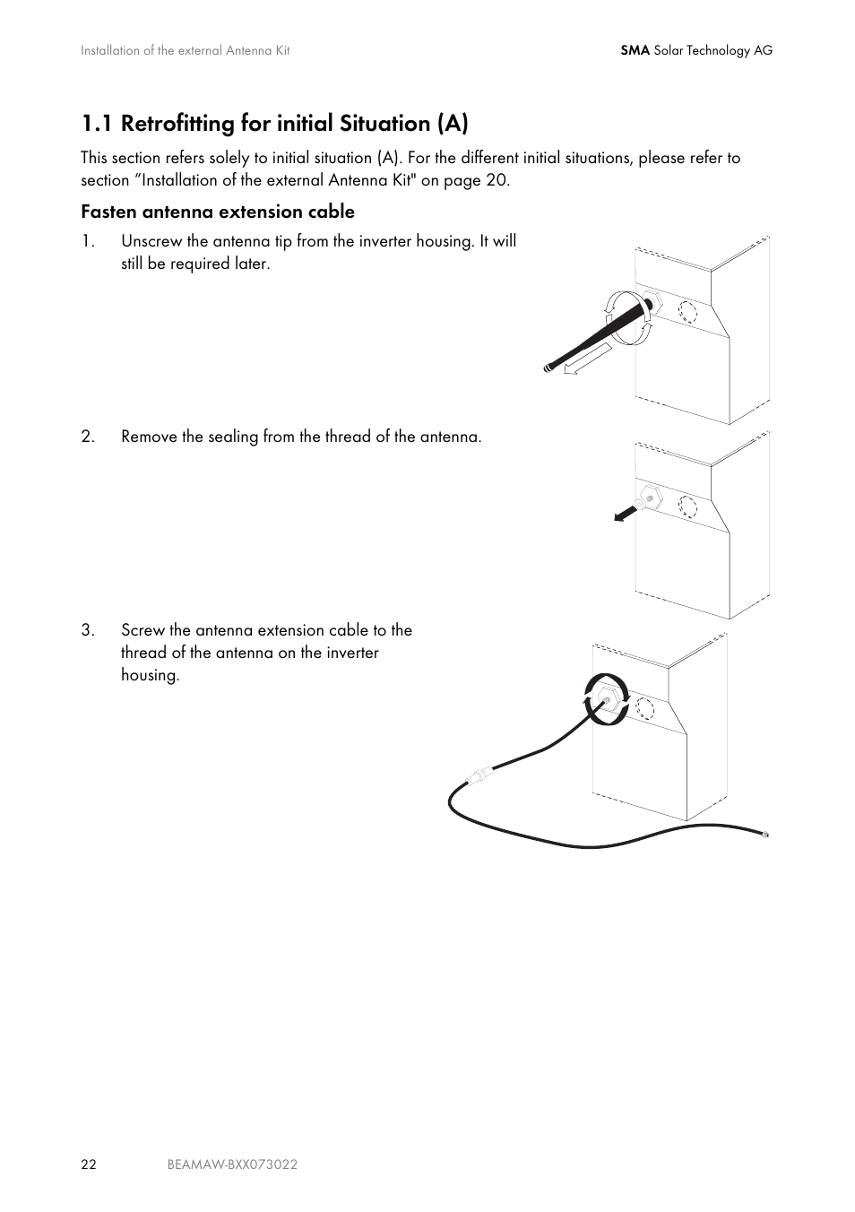 1 retrofitting for initial situation (a), Retrofitting for initial situation (a) | SMA BEAM-AW15 User Manual | Page 22 / 80