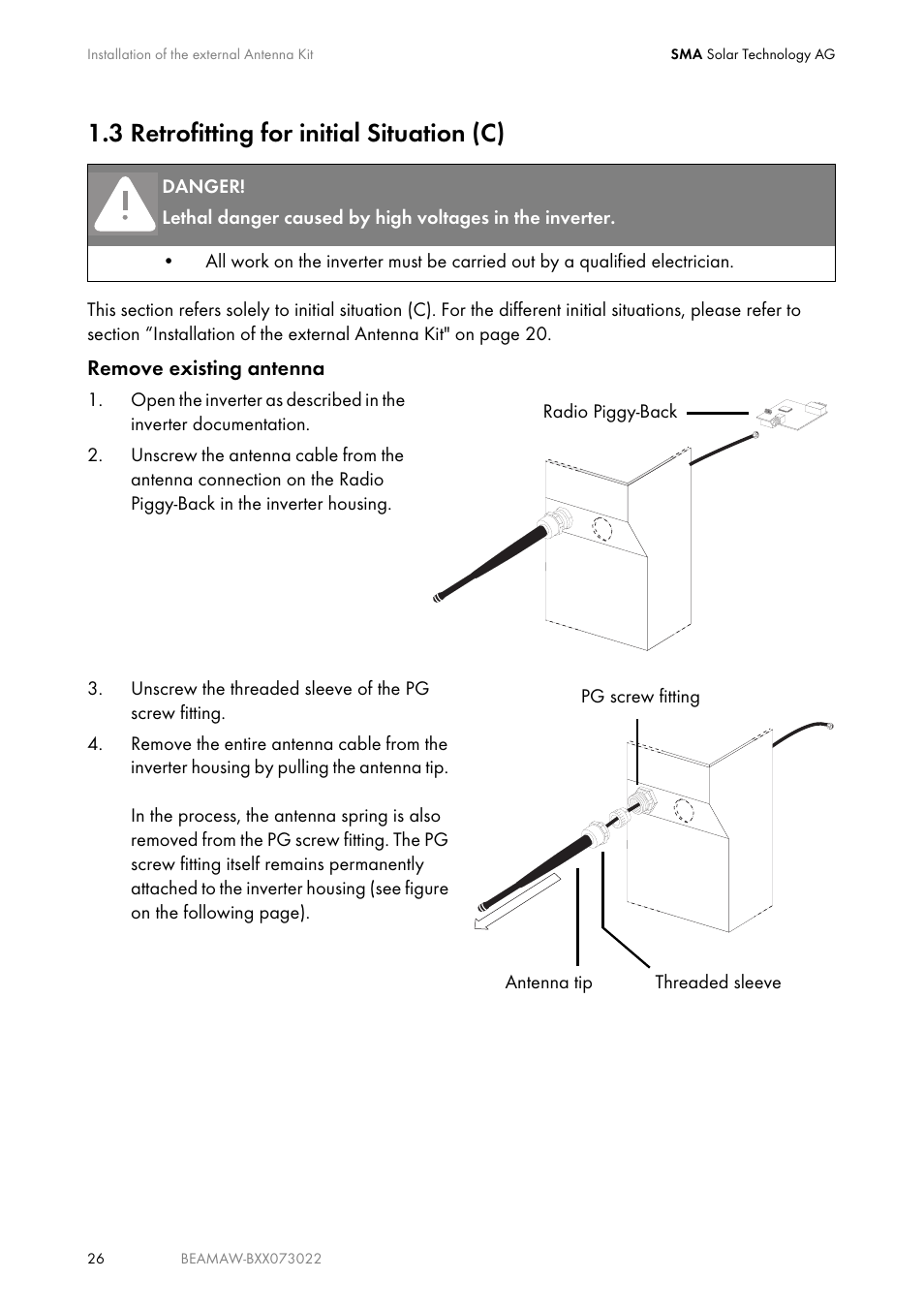 3 retrofitting for initial situation (c), Retrofitting for initial situation (c) | SMA BEAM-AW15 User Manual | Page 26 / 80