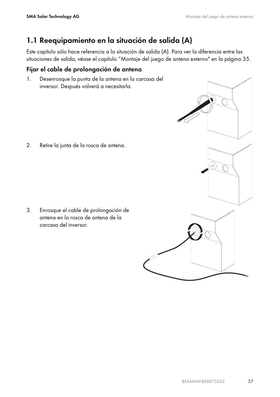 1 reequipamiento en la situación de salida (a), Reequipamiento en la situación de salida (a) | SMA BEAM-AW15 User Manual | Page 37 / 80