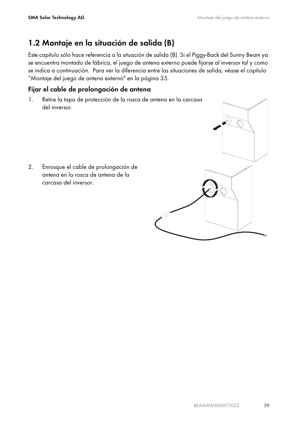 2 montaje en la situación de salida (b), Montaje en la situación de salida (b) | SMA BEAM-AW15 User Manual | Page 39 / 80