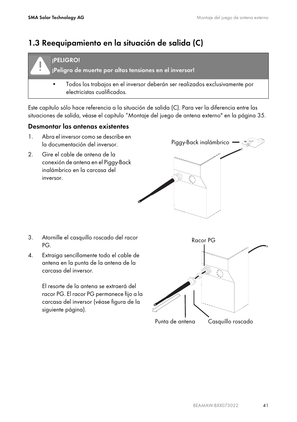 3 reequipamiento en la situación de salida (c), Reequipamiento en la situación de salida (c) | SMA BEAM-AW15 User Manual | Page 41 / 80