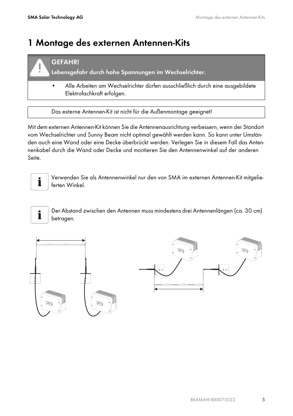1 montage des externen antennen-kits, Montage des externen antennen-kits | SMA BEAM-AW15 User Manual | Page 5 / 80