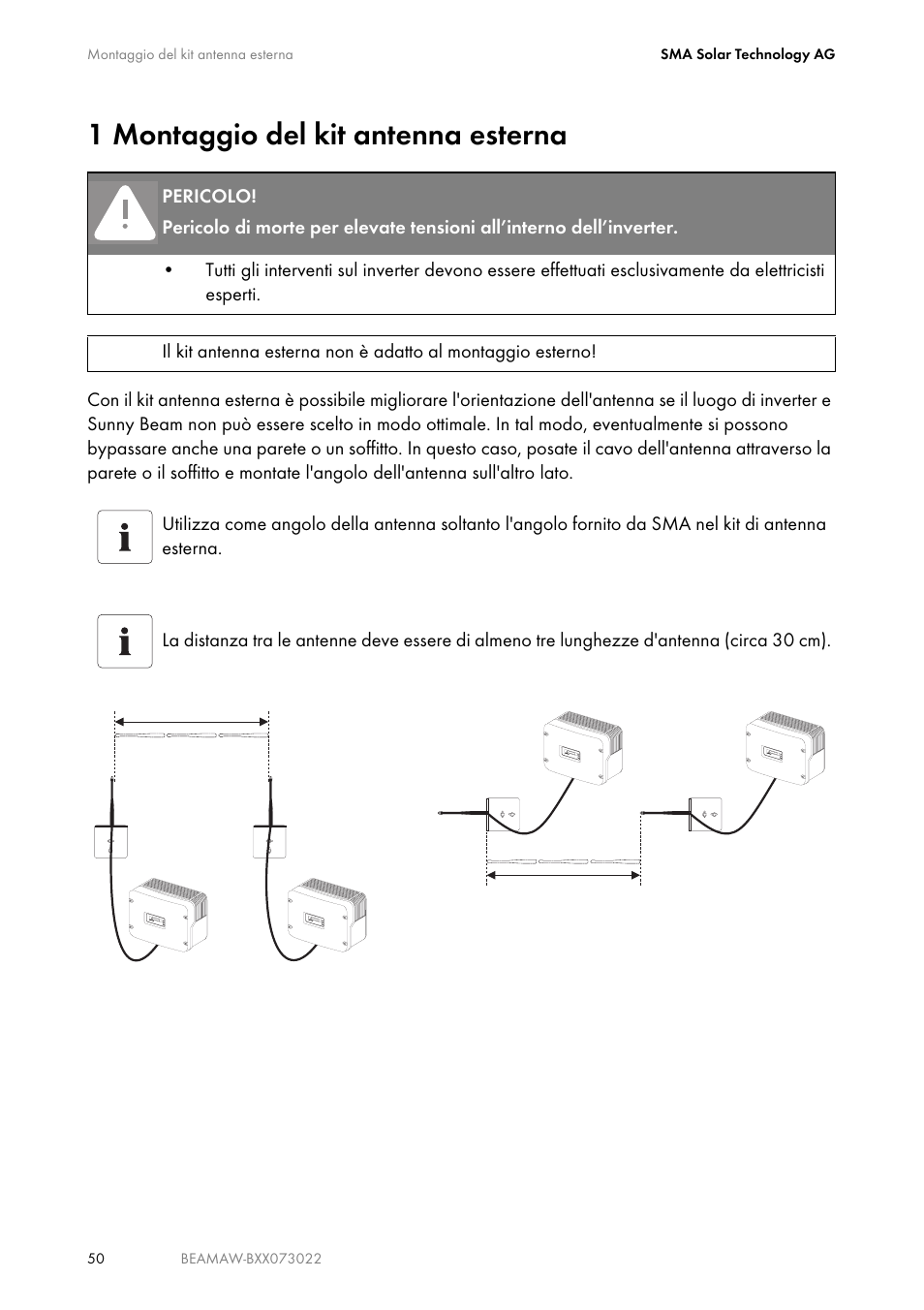 1 montaggio del kit antenna esterna, Montaggio del kit antenna esterna | SMA BEAM-AW15 User Manual | Page 50 / 80