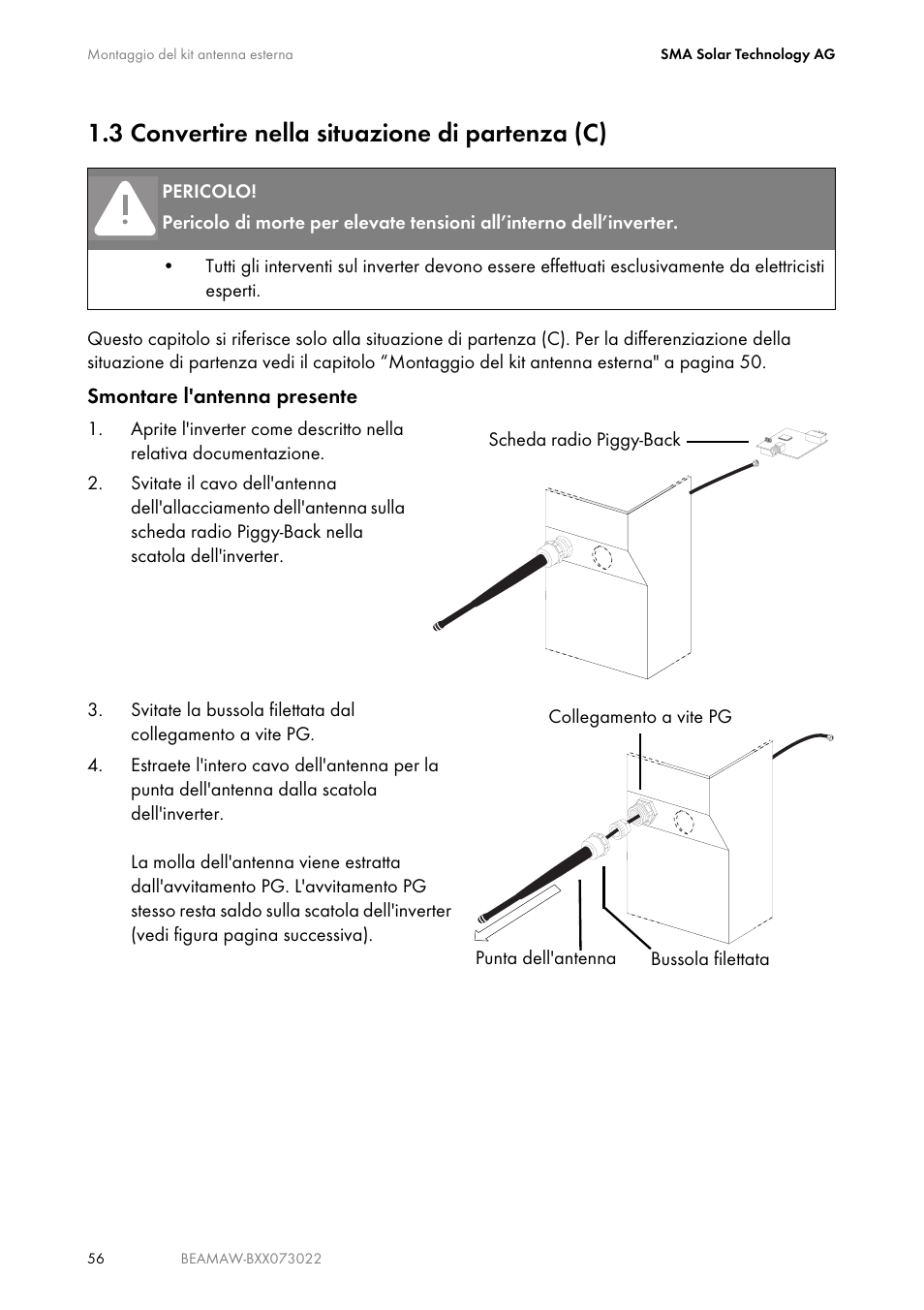 3 convertire nella situazione di partenza (c), Convertire nella situazione di partenza (c) | SMA BEAM-AW15 User Manual | Page 56 / 80