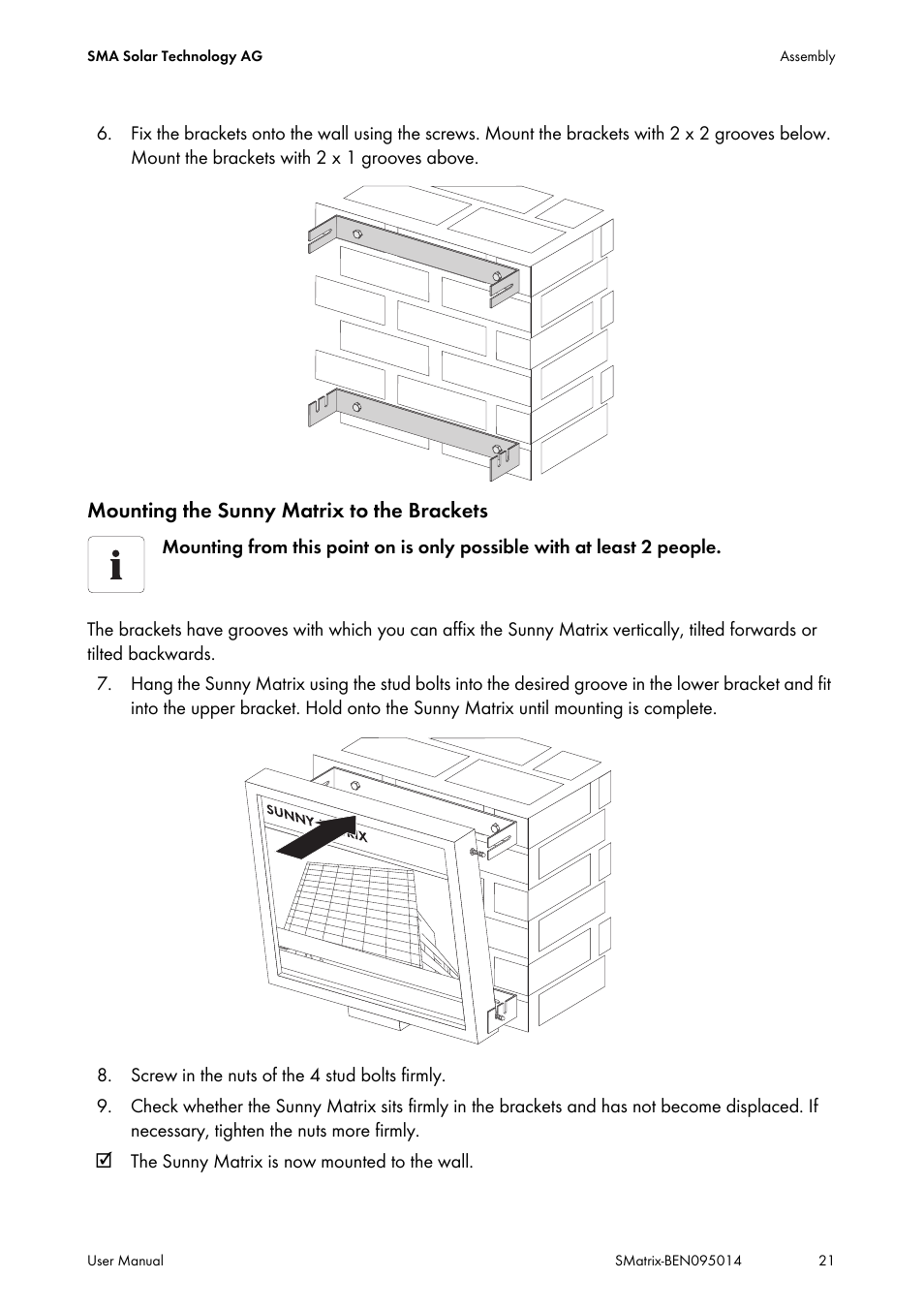 Mounting the sunny matrix to the brackets | SMA MATRIX User Manual | Page 21 / 80