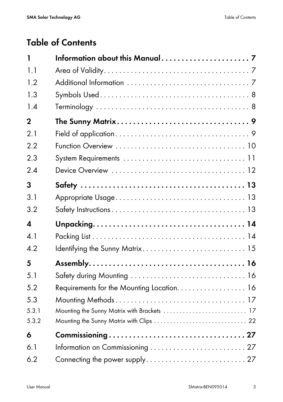 SMA MATRIX User Manual | Page 3 / 80