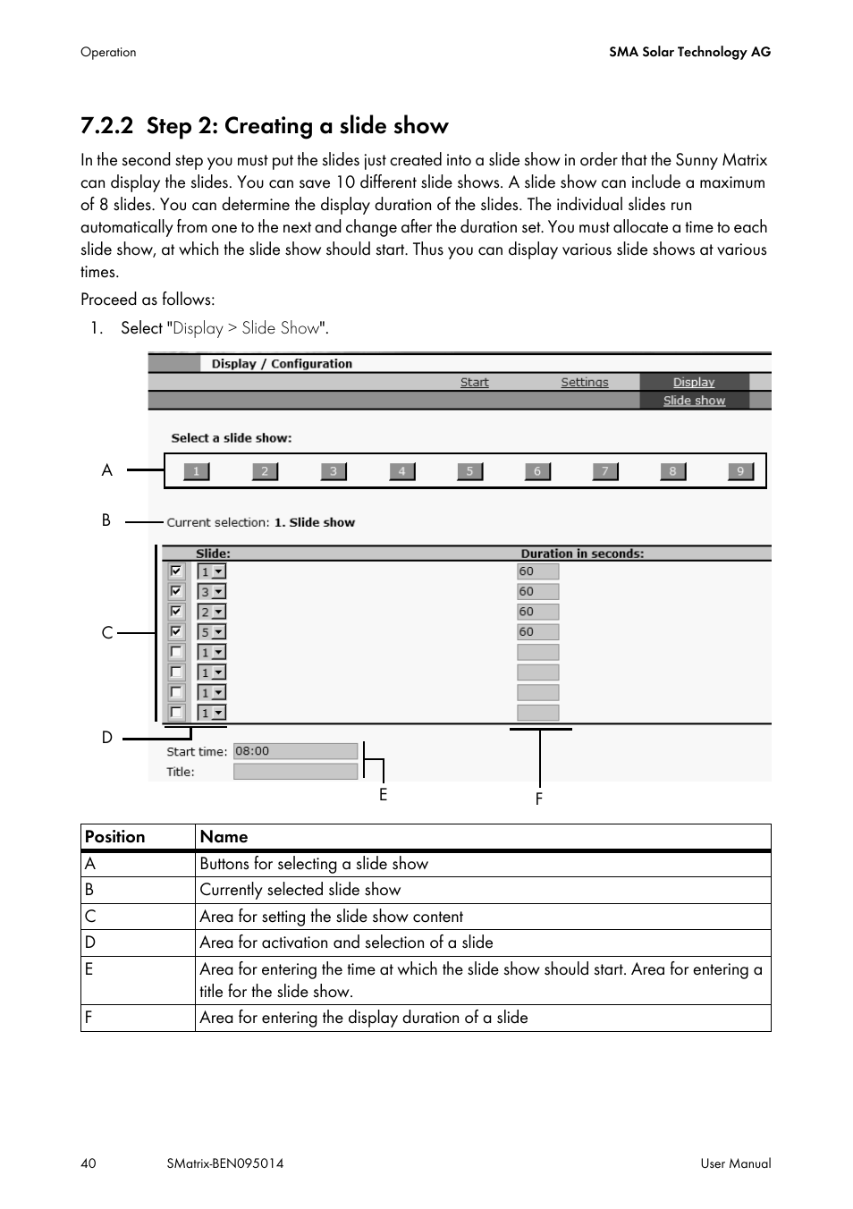 2 step 2: creating a slide show, Step 2: creating a slide show | SMA MATRIX User Manual | Page 40 / 80