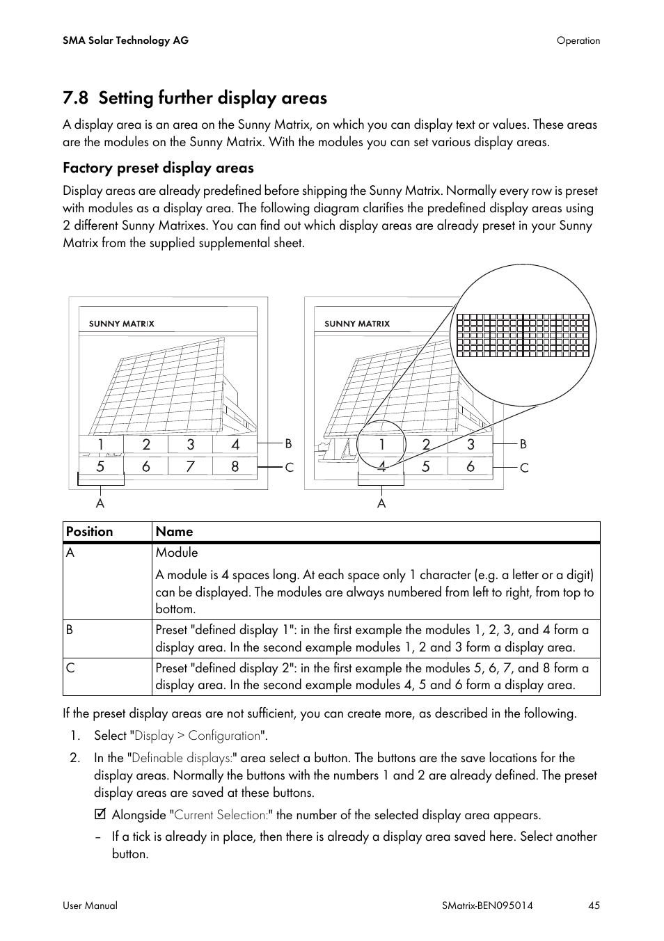 8 setting further display areas, Setting further display areas | SMA MATRIX User Manual | Page 45 / 80