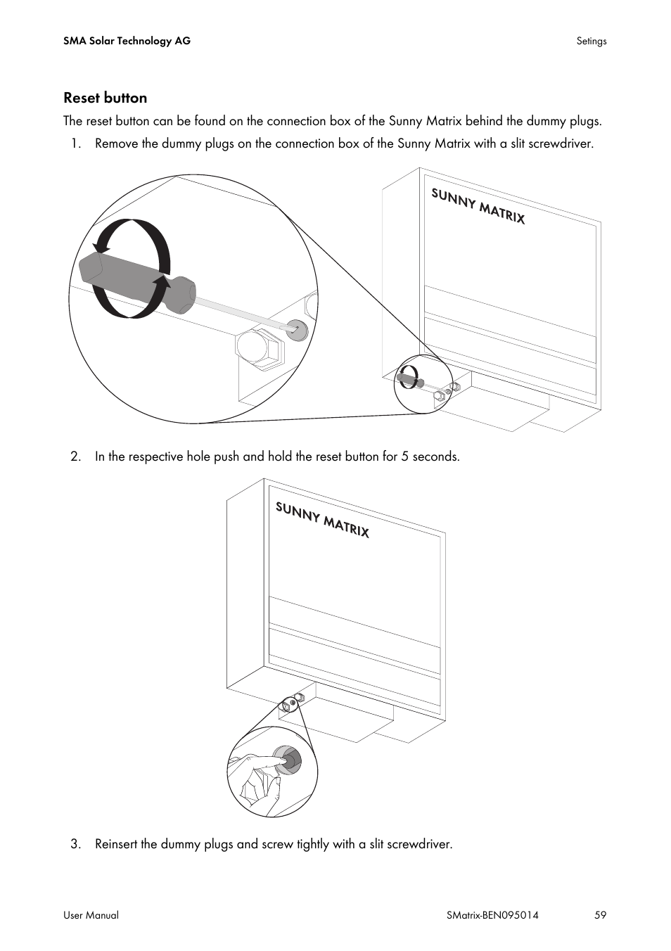 Reset button | SMA MATRIX User Manual | Page 59 / 80