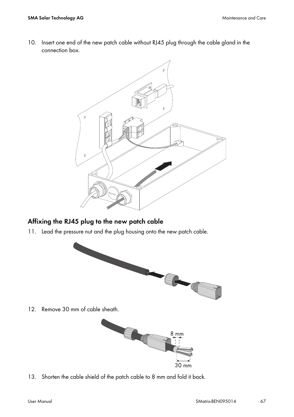 Affixing the rj45 plug to the new patch cable | SMA MATRIX User Manual | Page 67 / 80