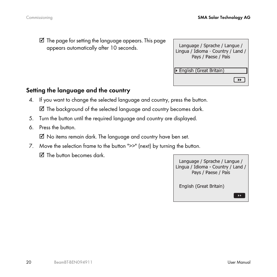 SMA BEAM-BT-10 User Manual | Page 20 / 92