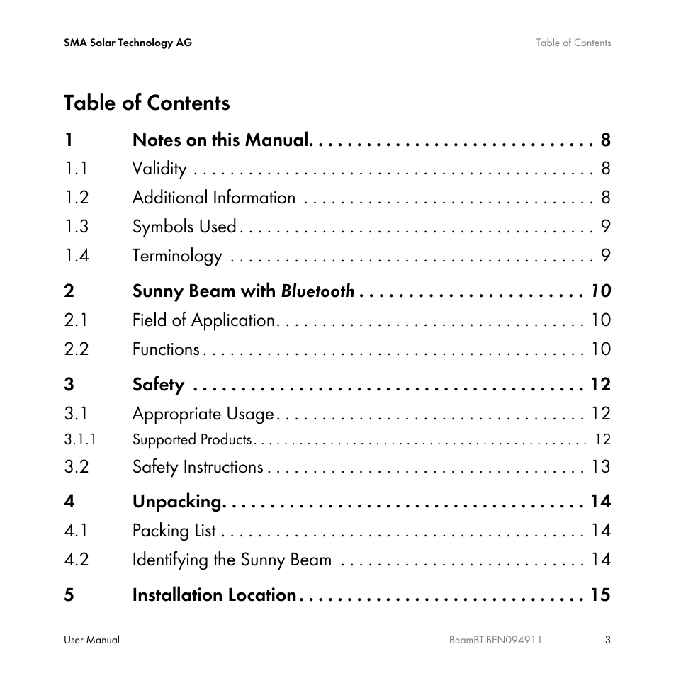 SMA BEAM-BT-10 User Manual | Page 3 / 92