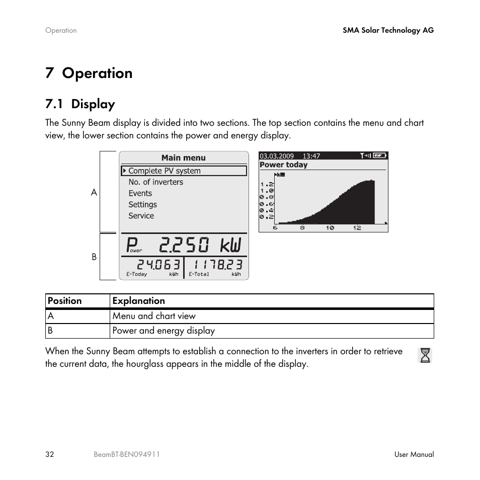 7 operation, 1 display, Operation | Display | SMA BEAM-BT-10 User Manual | Page 32 / 92