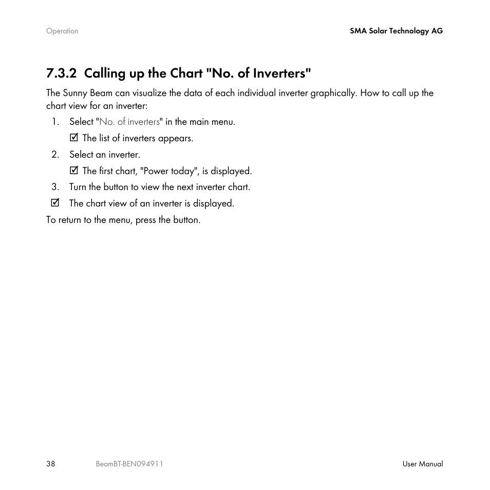 2 calling up the chart "no. of inverters, Calling up the chart "no. of inverters | SMA BEAM-BT-10 User Manual | Page 38 / 92