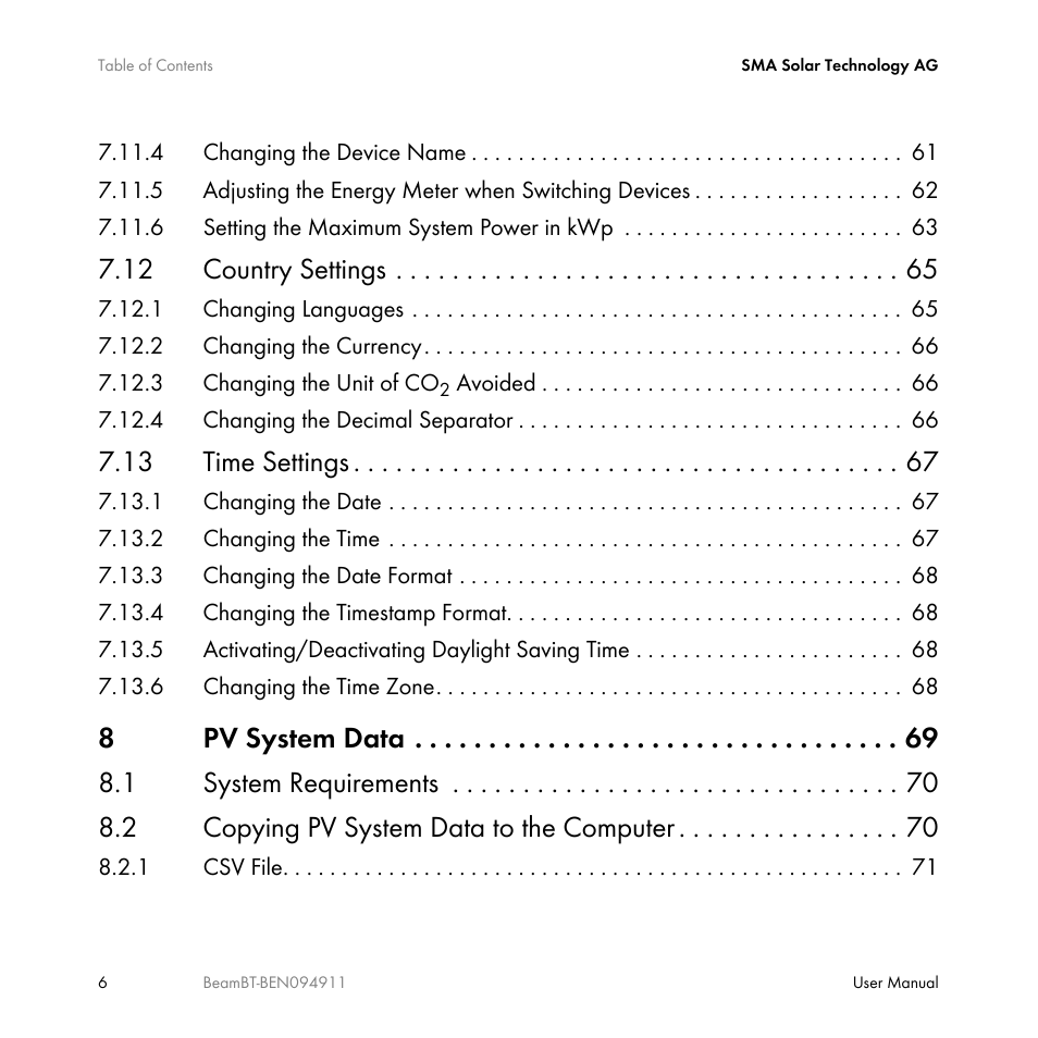 12 country settings, 13 time settings | SMA BEAM-BT-10 User Manual | Page 6 / 92