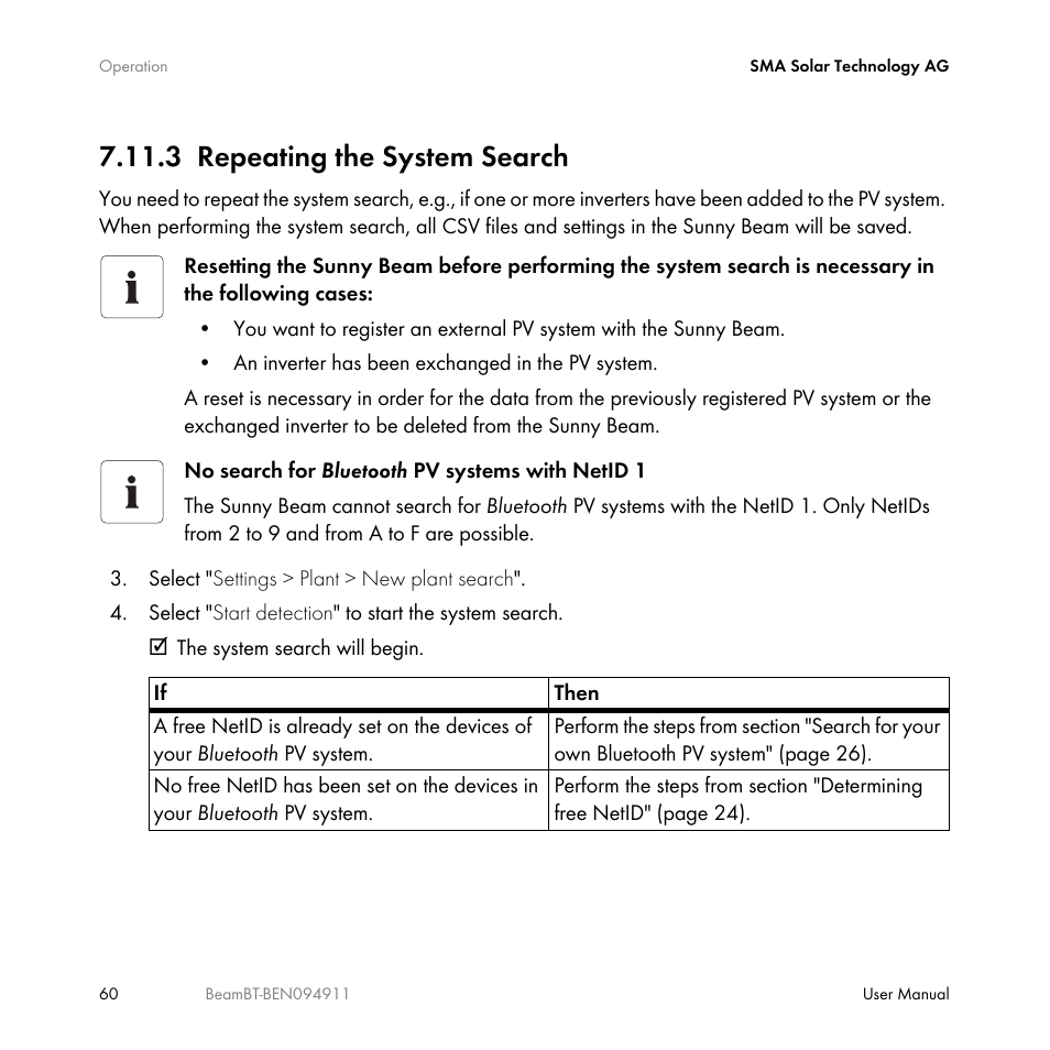 3 repeating the system search, Repeating the system search | SMA BEAM-BT-10 User Manual | Page 60 / 92