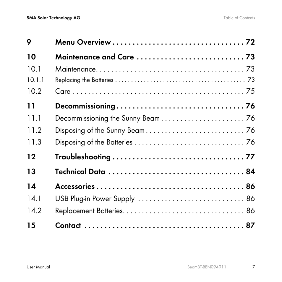 SMA BEAM-BT-10 User Manual | Page 7 / 92