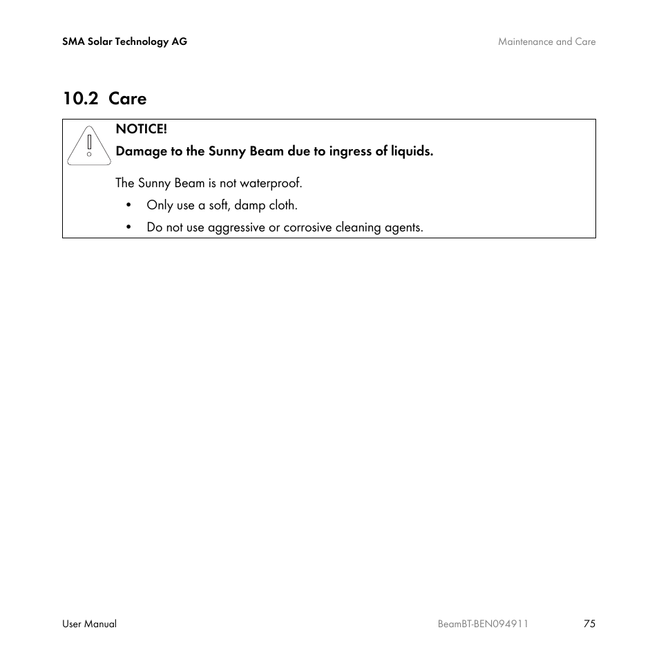 2 care, Care | SMA BEAM-BT-10 User Manual | Page 75 / 92