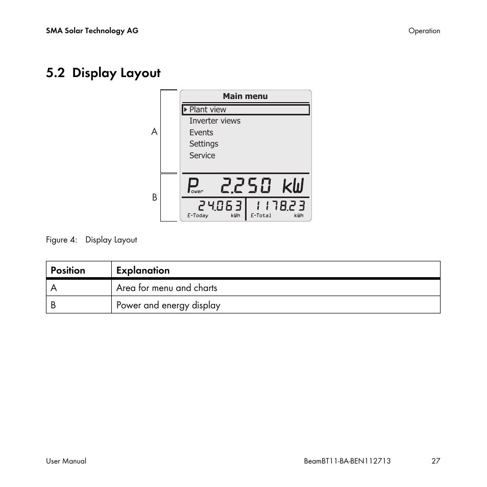 2 display layout, Display layout | SMA BEAM-BT-11 User Manual | Page 27 / 92