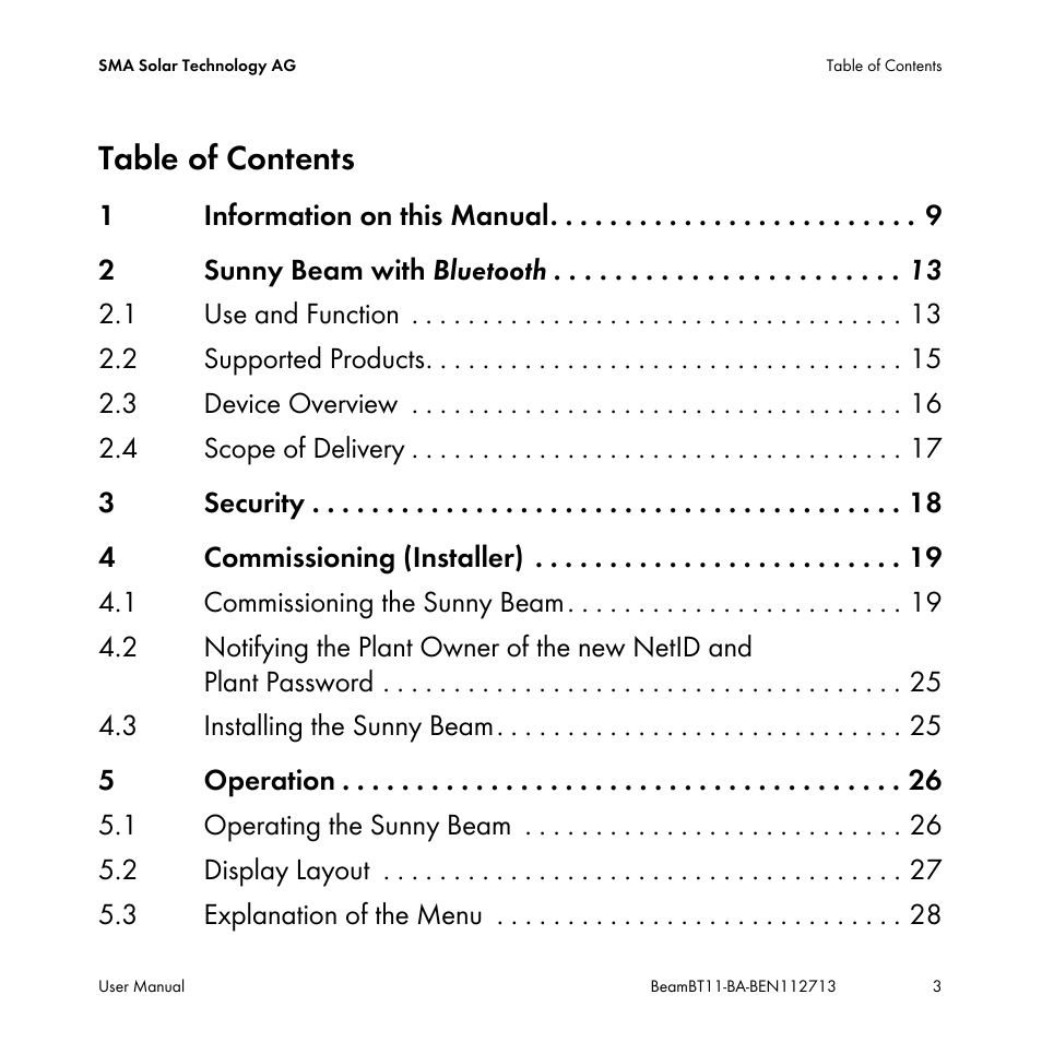 SMA BEAM-BT-11 User Manual | Page 3 / 92