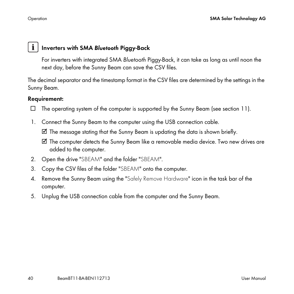 SMA BEAM-BT-11 User Manual | Page 40 / 92