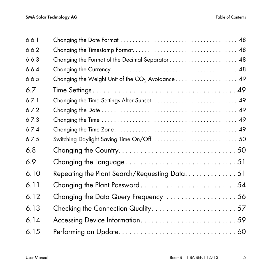 7 time settings | SMA BEAM-BT-11 User Manual | Page 5 / 92