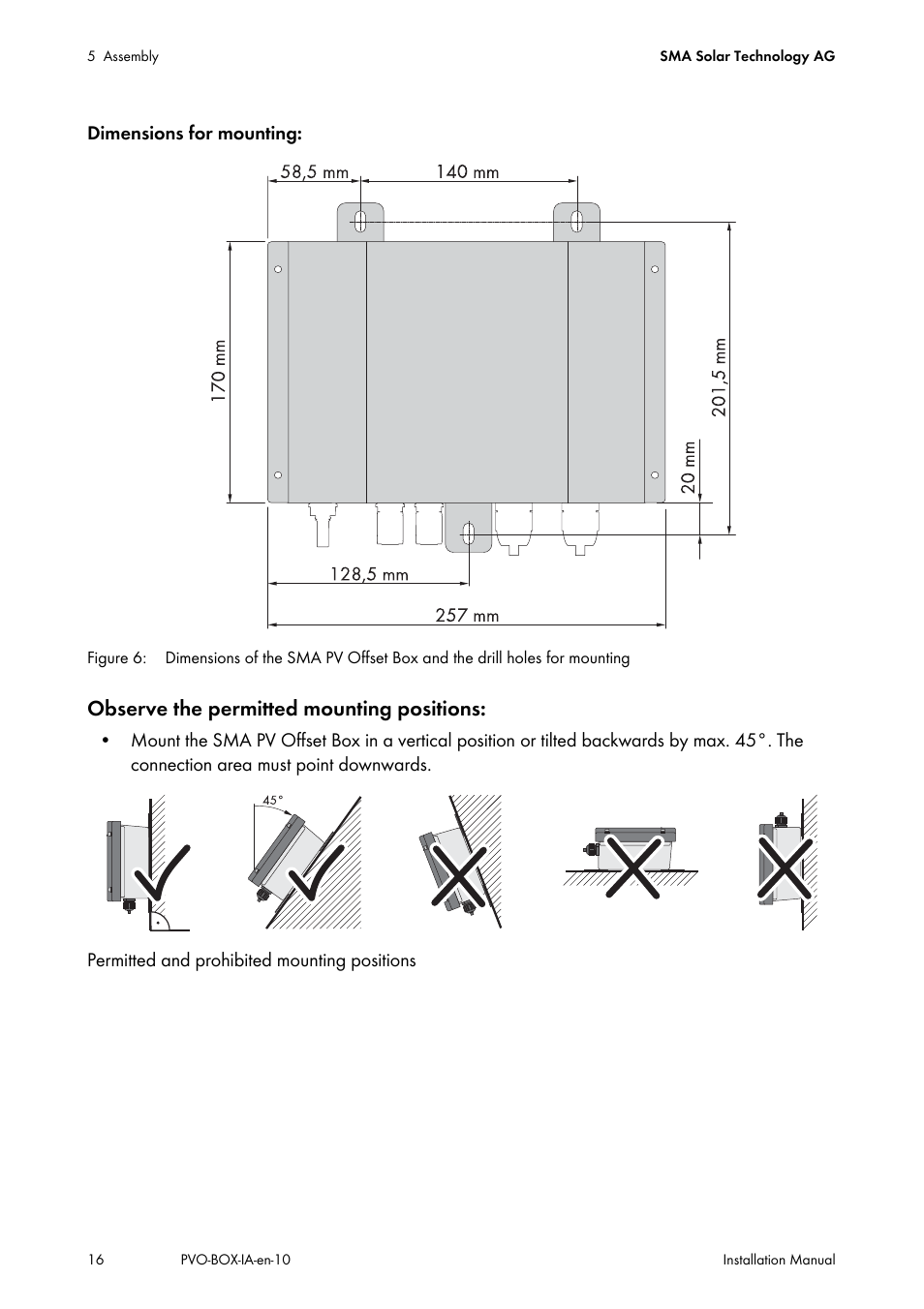 Observe the permitted mounting positions | SMA PVO-N-20 User Manual | Page 16 / 56