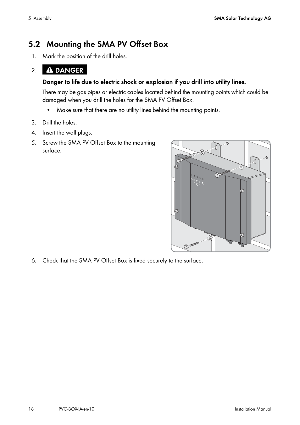 2 mounting the sma pv offset box | SMA PVO-N-20 User Manual | Page 18 / 56