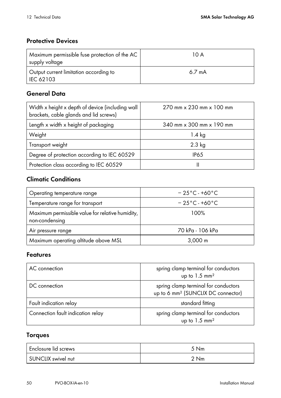 SMA PVO-N-20 User Manual | Page 50 / 56