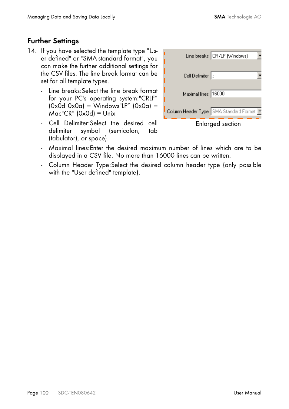 Further settings | SMA Sunny Data Control V.4.2 User Manual | Page 100 / 196