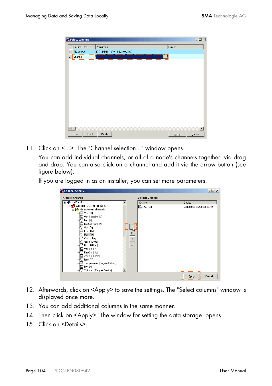 SMA Sunny Data Control V.4.2 User Manual | Page 104 / 196