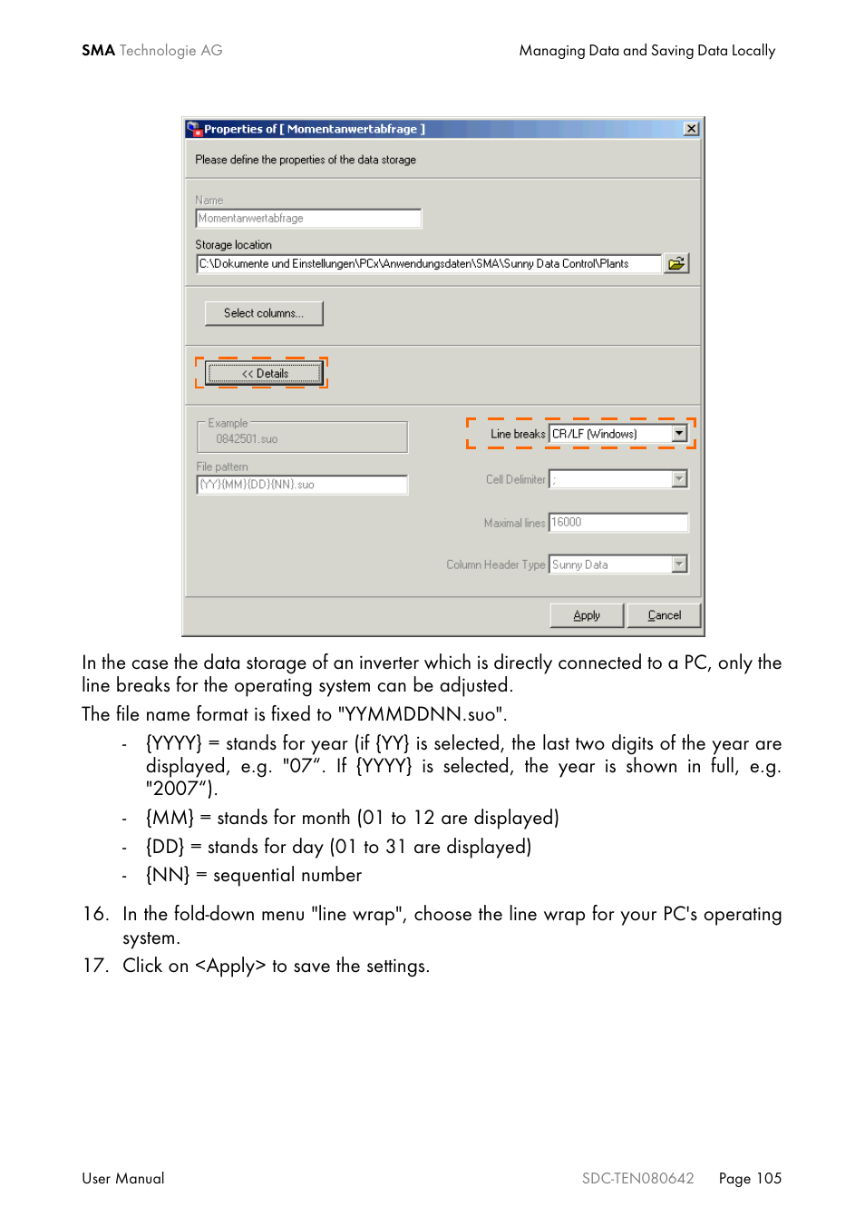 SMA Sunny Data Control V.4.2 User Manual | Page 105 / 196