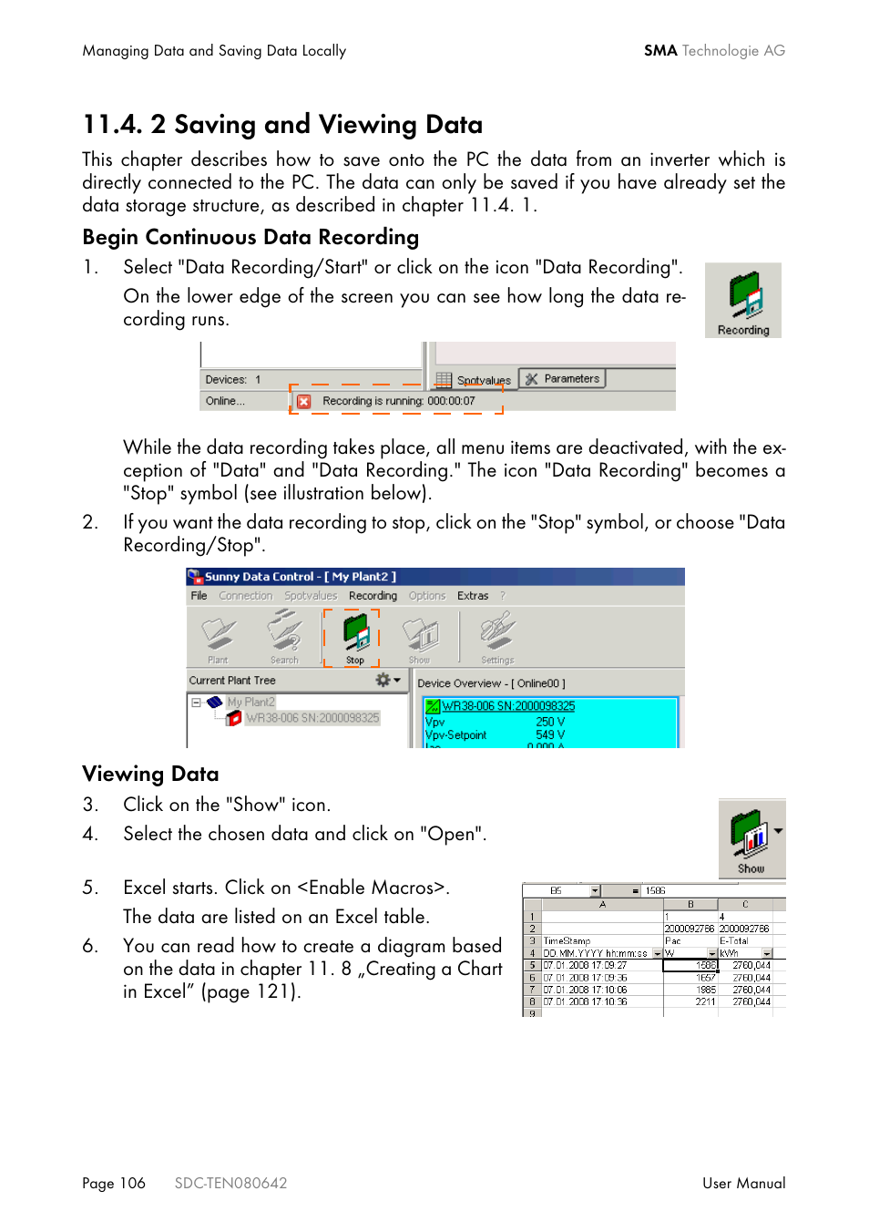 2 saving and viewing data | SMA Sunny Data Control V.4.2 User Manual | Page 106 / 196