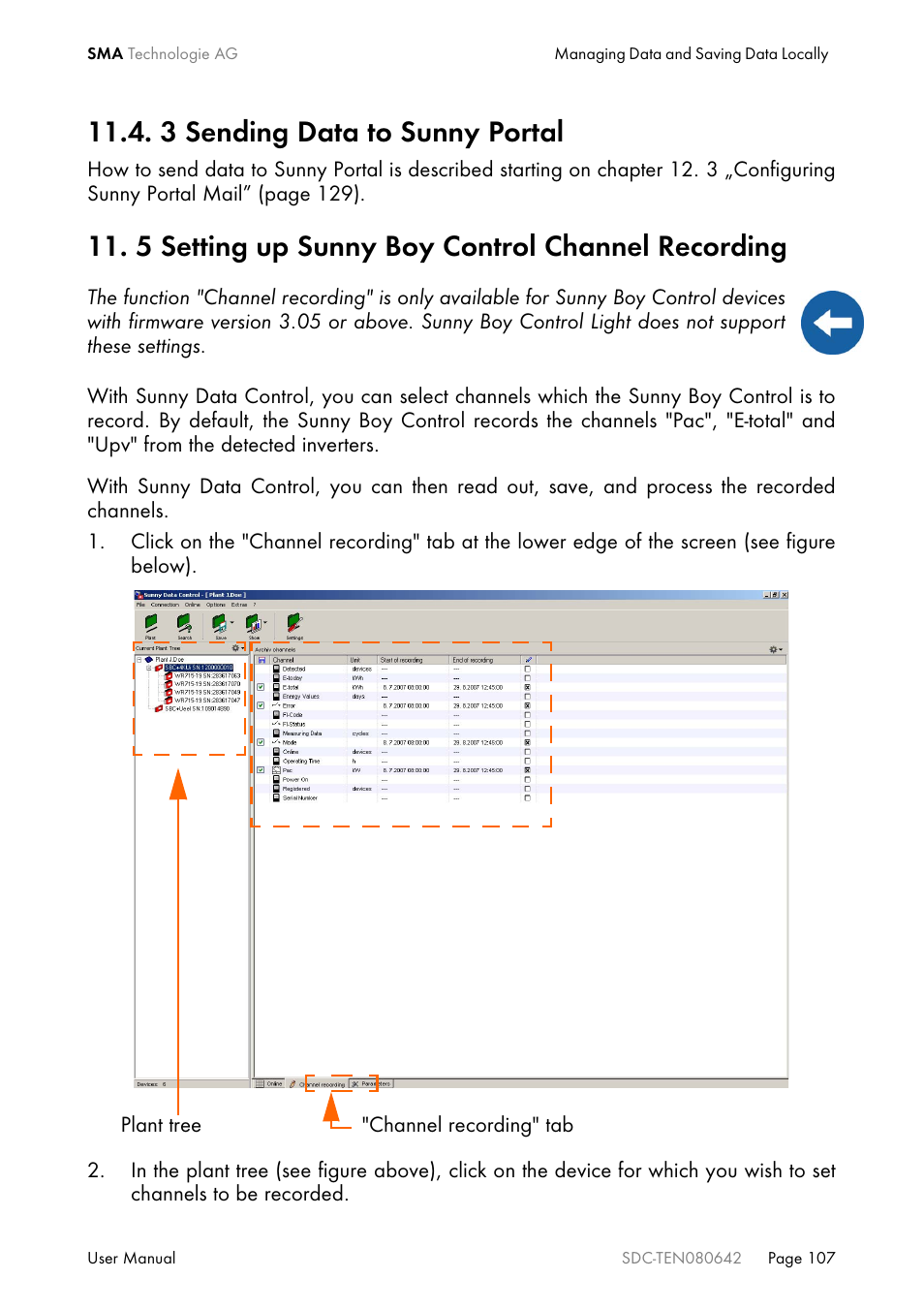 3 sending data to sunny portal, 5 setting up sunny boy control channel recording | SMA Sunny Data Control V.4.2 User Manual | Page 107 / 196