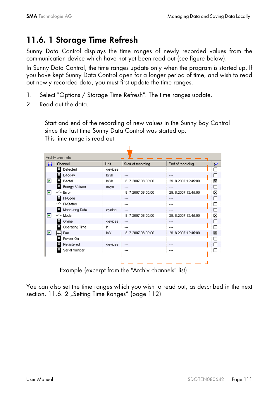 1 storage time refresh | SMA Sunny Data Control V.4.2 User Manual | Page 111 / 196